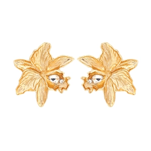 Boucles D'Oreilles Fleur D'Orchidée Exagérées En Alliage De Zinc Avec Strass Vintage Texture Métallique Mate Bijoux De Mode