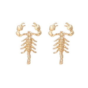 Gothic style golden scorpion stud earrings with detailed anatomical body design for women
