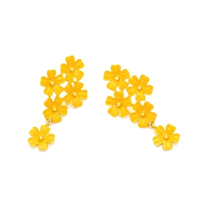 Floral dangle earrings with lemon yellow enamel daisy petals and golden metal details