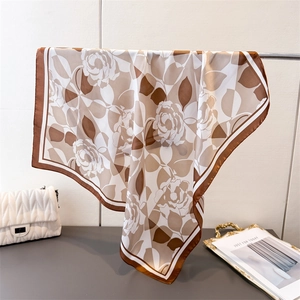 Elegant Rose Floral Square Scarf Satin Imitation Satin Headscarf Neck Wrap For Women Vintage Versatile Fashion Shawl