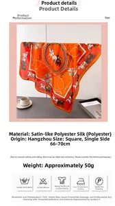 Detailed view of luxury carriage print silk scarf with vibrant orange border details