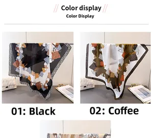 Detailed view of fashion leopard print silk scarves in black and coffee brown colors
