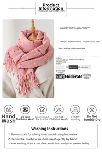 Pink checkered scarf with tassels, 200x65cm size and 100% polyester fabric details