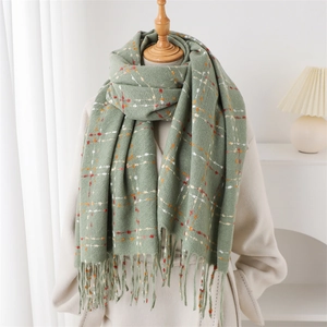 Women Winter Plaid Scarf Faux Cashmere Soft Warm Shawl Wrap With Tassels Vintage Checked Korean Style Elegant