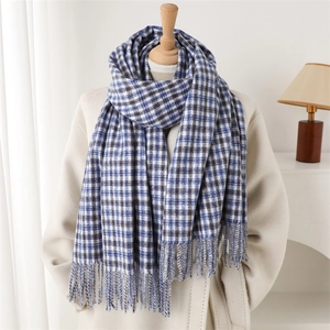 Plaid Tassel Scarf Imitation Cashmere Warm Long Winter Shawl For Women Elegant Versatile Commuter Fashion