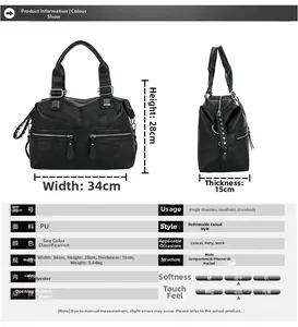 Detailed view of black PU leather tote with square studs and dual front zipper pockets