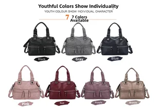 Detailed comparison of large leather tote bags showing 7 colors with double zipper accents