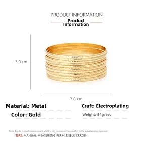 Detail of 10-piece gold stacking bracelets set with 7.0cm diameter and 3.0cm total height