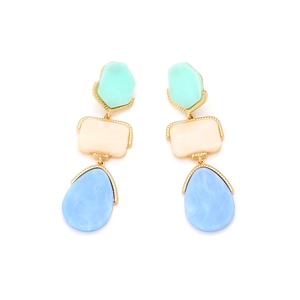 Geometric acrylic drop earrings with mint green, cream white, and sky blue accents