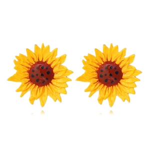 Boucles D'oreilles Tournesol Alliage Émail Goutte D'huile Florale Pastorale Été Style Doux Mode Bijoux Pour Femmes