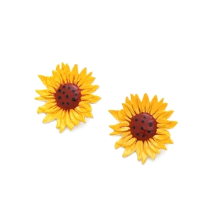 Boucles d'oreilles tournesol en émail jaune avec centres texturés style pastoral