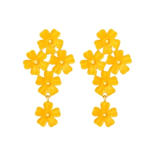 Chic yellow enamel daisy drop earrings with gold-toned alloy floral cluster design