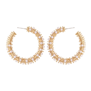 Grandes Boucles D'oreilles Créoles En C Pour Femmes Alliage Doré Avec Incrustation De Künstliche Perles D'imitation Design Radial