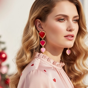 Herz-Ohrhänger Mit Farbverlauf Emaille-Drip-Oil-Legierung Und Edelstahl-Ohrstecker Süße Mode Für Damen