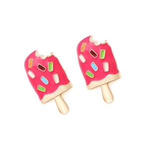 Cute pink enamel ice cream popsicle earrings with colorful sprinkles on gold base