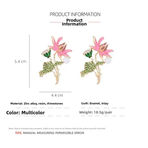 Detailed view showing dimensions and weight of lotus flower earrings with pearls