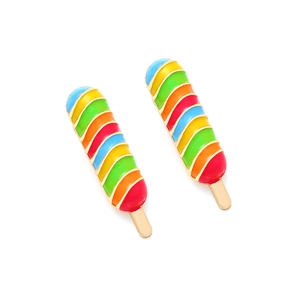 Colorful rainbow popsicle stud earrings in gold alloy with vibrant enamel drip finish