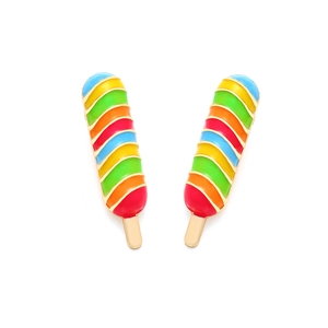 Colorful rainbow popsicle stud earrings with vibrant enamel stripes and gold-tone finish