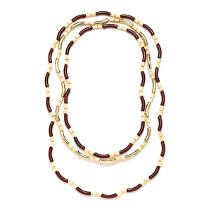 Layered Necklace Beaded Stackable Wooden Resin And Metal Bamboo Joint Tube Beads Bohemian Jewelry For Women Fashion Retro