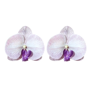 Élégantes boucles d'oreilles fleurs d'orchidées blanc et violet de style pastoral