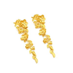 Boucles d'oreilles pendantes vintage dorées avec fleurs et glands de feuilles