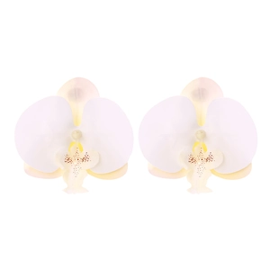 Boucles d'oreilles fleurs d'orchidée artificielles avec pétales blancs et centres jaunes