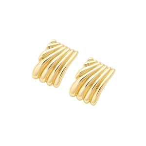 Minimalist gold fan-shaped earrings with wavy geometric texture and a polished finish