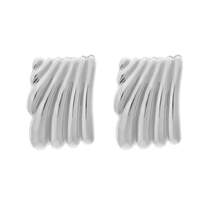 Minimalist silver geometric earrings with vertical wavy pleated texture for women