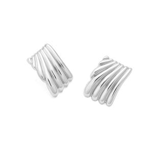 Chic silver geometric wavy striped earrings with fan-shaped textured metal design