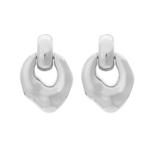 Irregular geometric silver drop earrings with rectangle hooks and textured rings