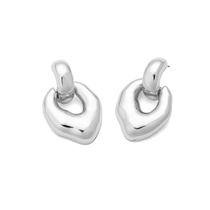 Light luxury irregular geometric liquid metal silver drop earrings for women
