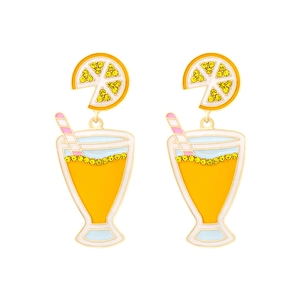 Exaggerated lemon cocktail earrings with yellow crystals and colorful enamel finish