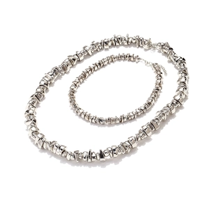 Chunky bohemian irregular silver resin layered necklace and bracelet jewelry set