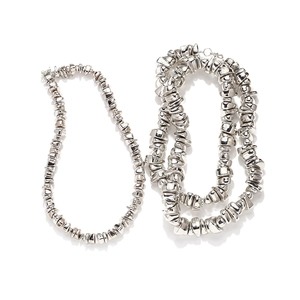 Bohemian silver irregular metallic beaded layered necklace with polished gravel texture