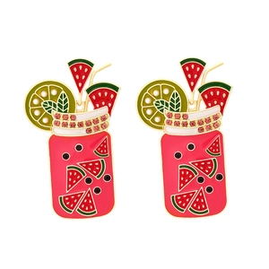 Watermelon juice mason jar earrings with pink rhinestones and colorful crystals