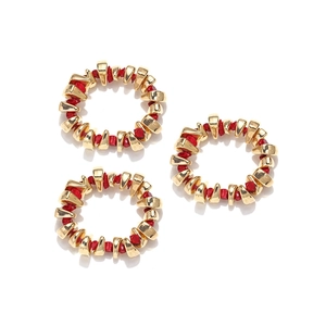 Bohemian 3-piece set of handmade beaded rings with gold metal beads and red resin stones