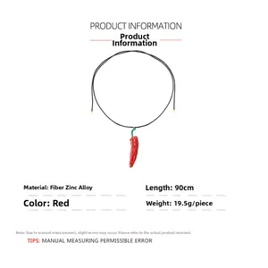 Makro-Detail der roten Chili-Halskette mit technischen Produktspezifikationen und Daten
