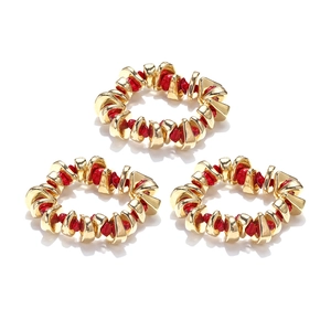 Bohemian style 3-piece handmade beaded bracelet set with gold metal and red resin stones