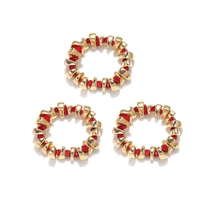 Bohemian 3-piece handmade beaded jewelry set with gold metal and red stone accents