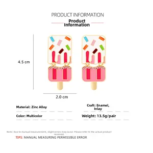 Size chart showing multi-color enamel ice cream earrings measurements 4.5cm by 2.0cm