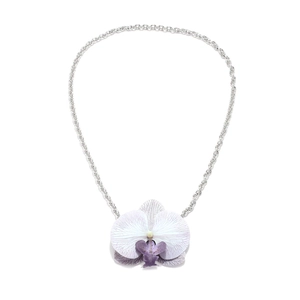 Realistic Orchid Flower Pendant Necklace Alloy Long Chain Women Vacation Pastoral Style Jewelry Floral Accessory