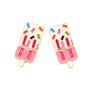 Cute colorful enamel ice cream stud earrings with sparkly pink rhinestones for women
