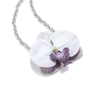 Realistic purple orchid pendant necklace with silver chain for elegant vacation style