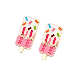 Colorful ice cream earrings with pink crystals and enamel finish for women summer style