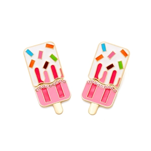 Colorful enamel ice cream stick earrings with rhinestones on gold alloy base