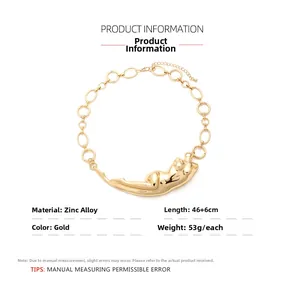 Detail of artistic gold alloy liquid female form pendant necklace with 46+6cm length info