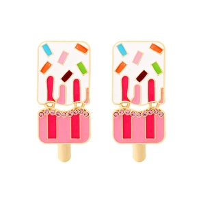 Colorful enamel ice cream bar stud earrings with pink cubic zirconia and gold stick