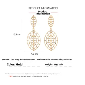 Detailed view of hollow leaf drop earrings with dimensions of 10.8cm in height and 4.2cm in width