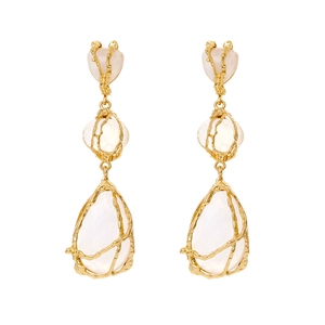 Boucles d'oreilles bohèmes en métal doré avec pierres en résine en forme de cœur