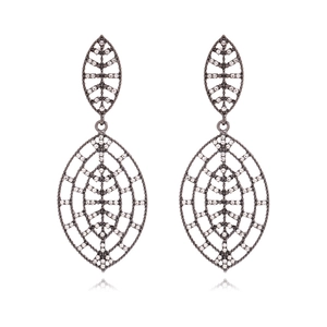 Exaggerated Hollow Leaf Drop Earrings Zinc Alloy Rhinestone Long Mesh Grid Retro Fashion Dangle Jewelry For Women